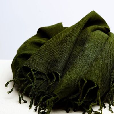 Dzukou Timeless Silk  - Handwoven Eri Silk Scarf - Vegan Silk - Ahimsa Silk - Peace Silk - Handmade - Olive Green - Slow Fashion