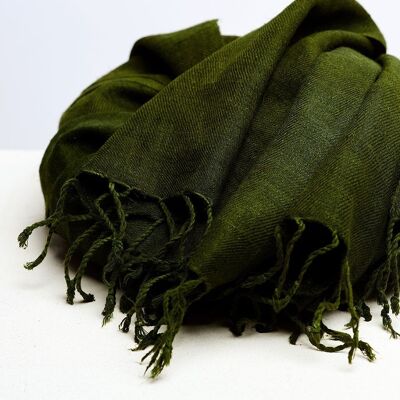 Dzukou Timeless Silk  - Handwoven Eri Silk Scarf - Vegan Silk - Ahimsa Silk - Peace Silk - Handmade - Olive Green - Slow Fashion