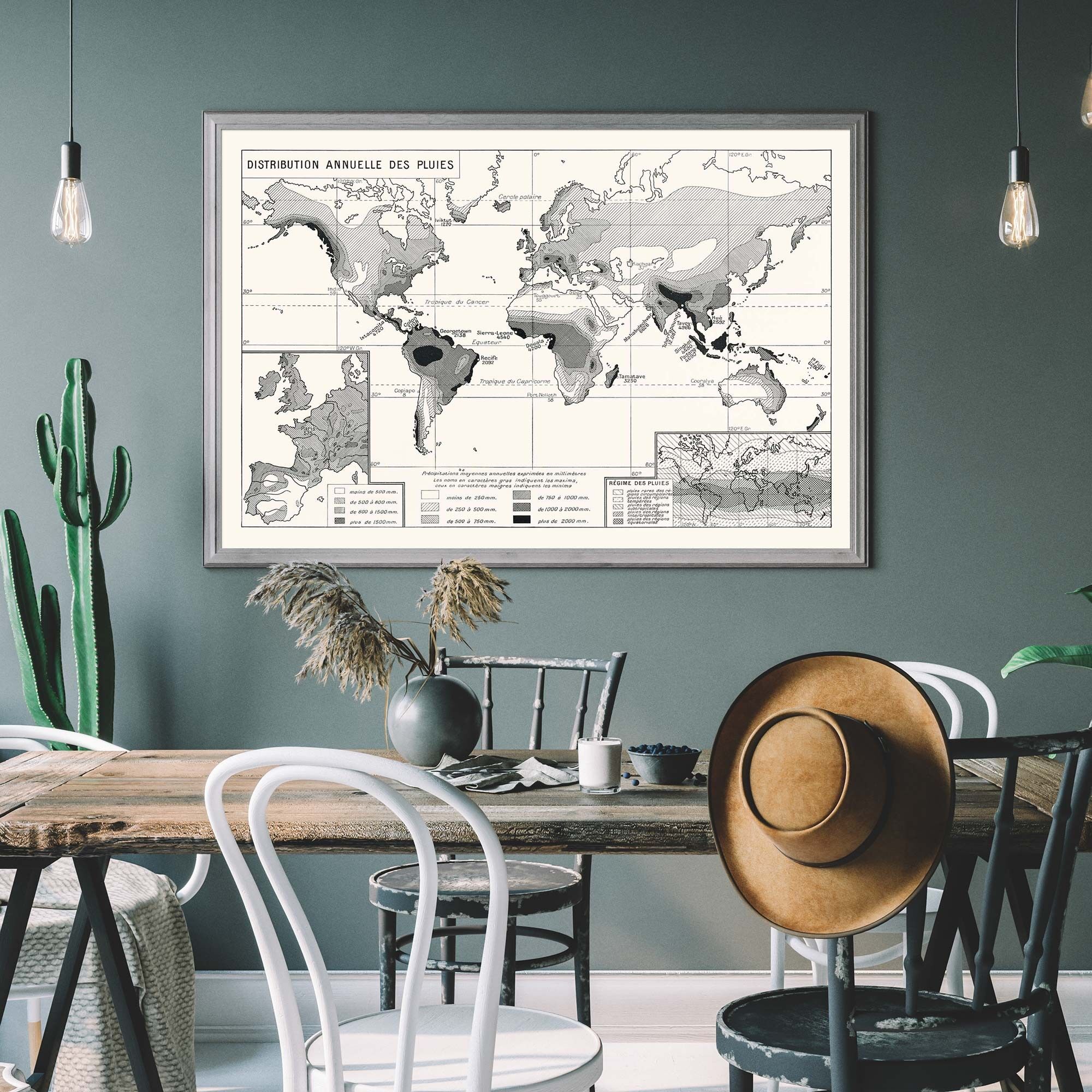 Mappa mondiale della distribuzione annuale delle precipitazioni in francese