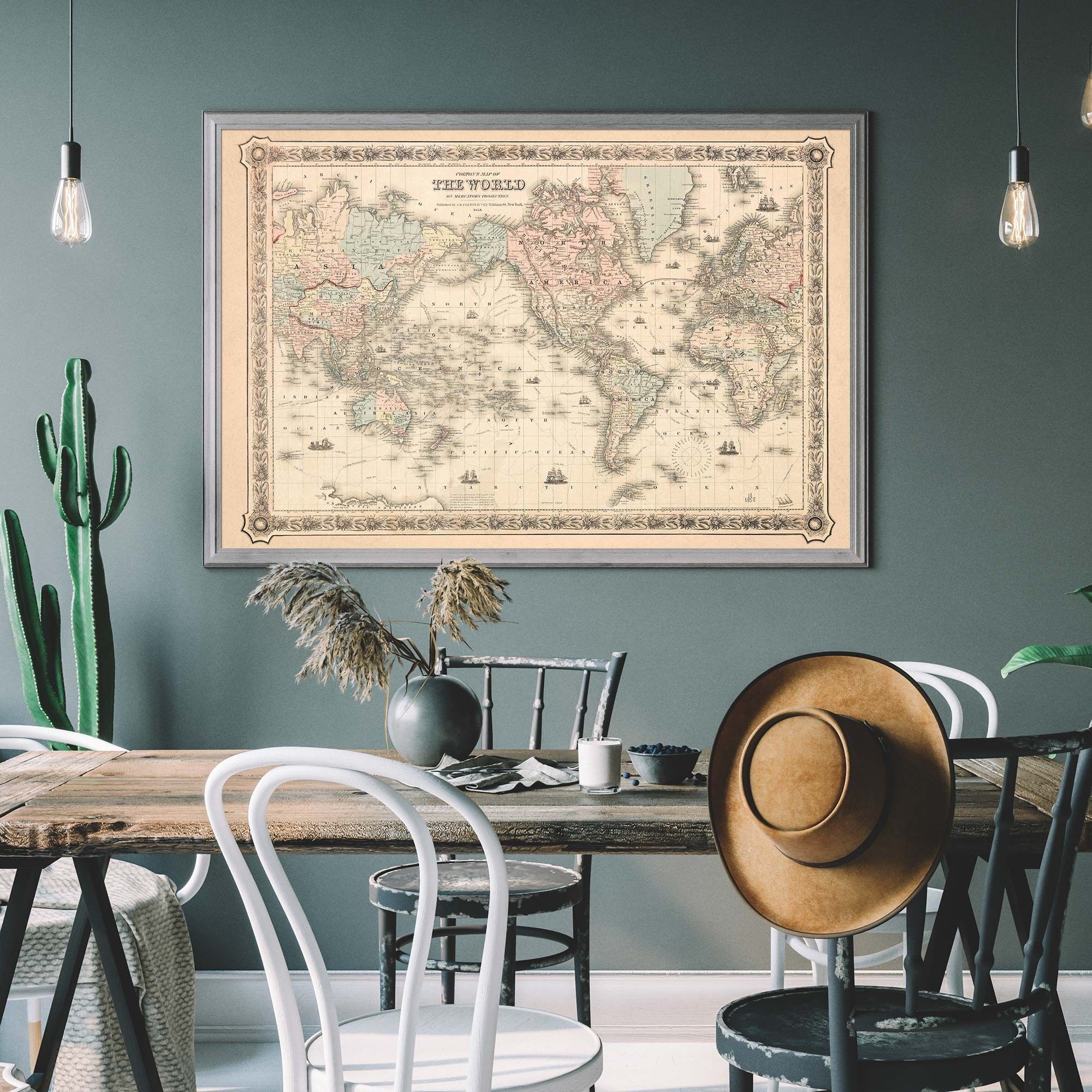 Coltons Map of the World on Mercators Projection 1858