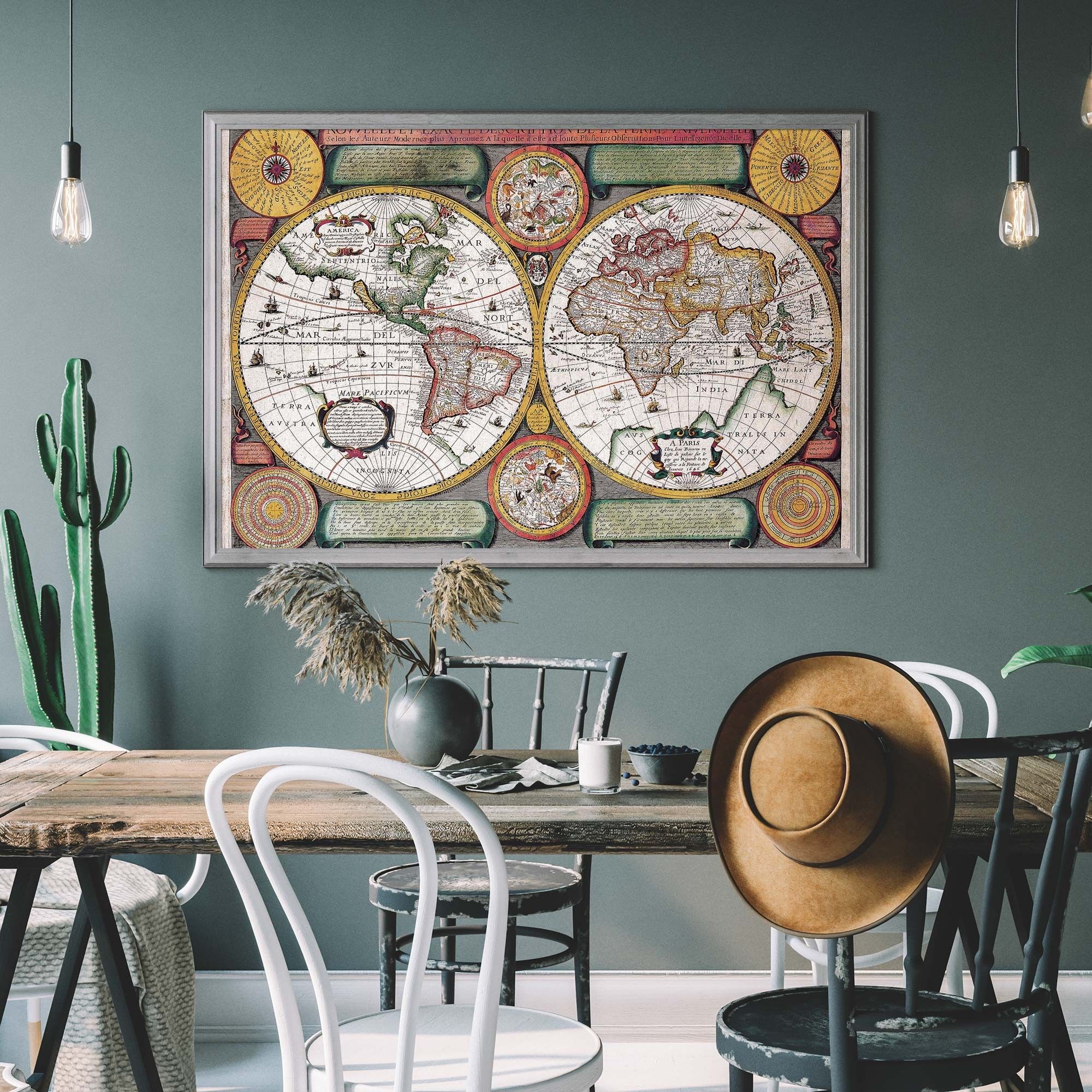 Vintage Map of the World with Both Hempispheres