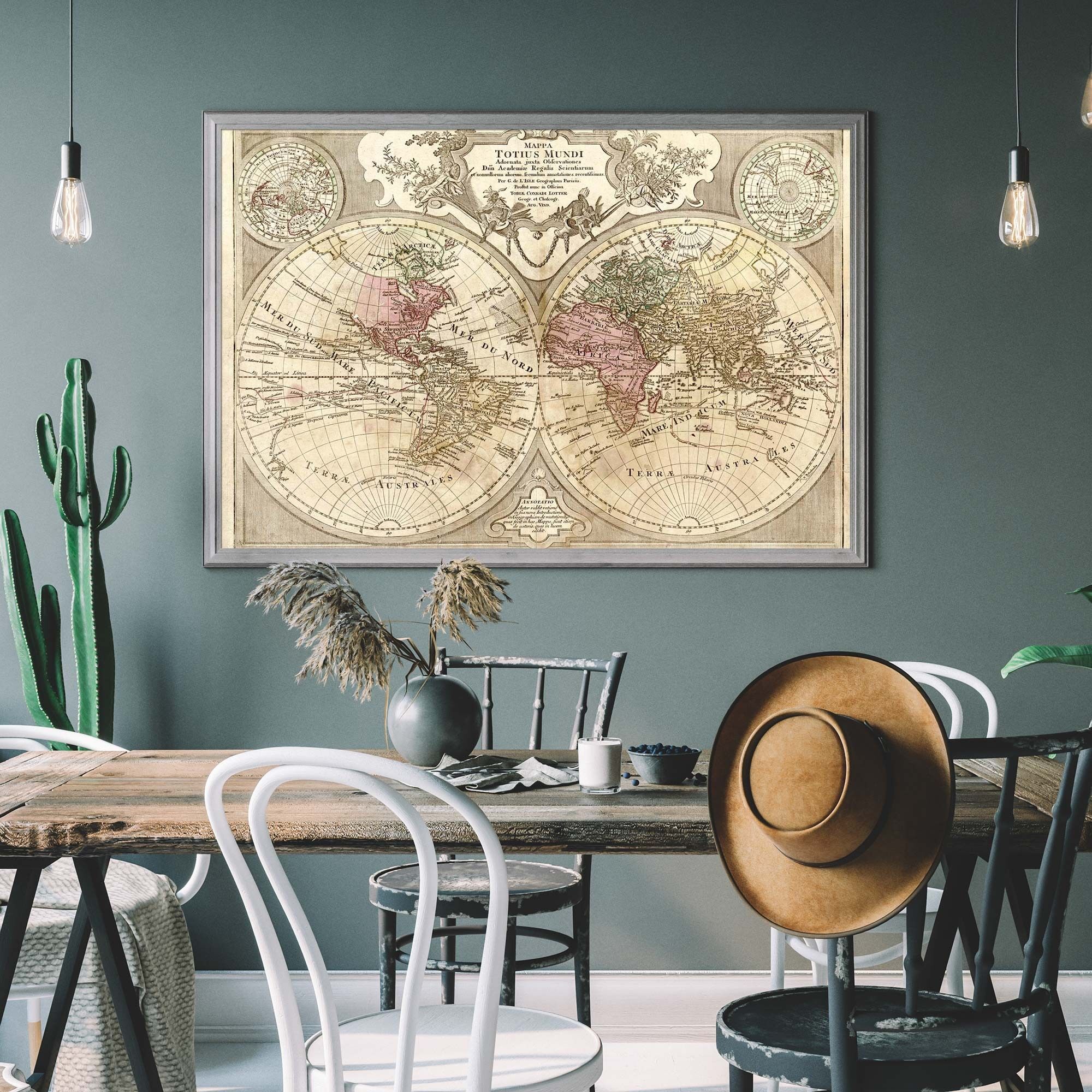 Decorative Large Double Hemisphere World Map