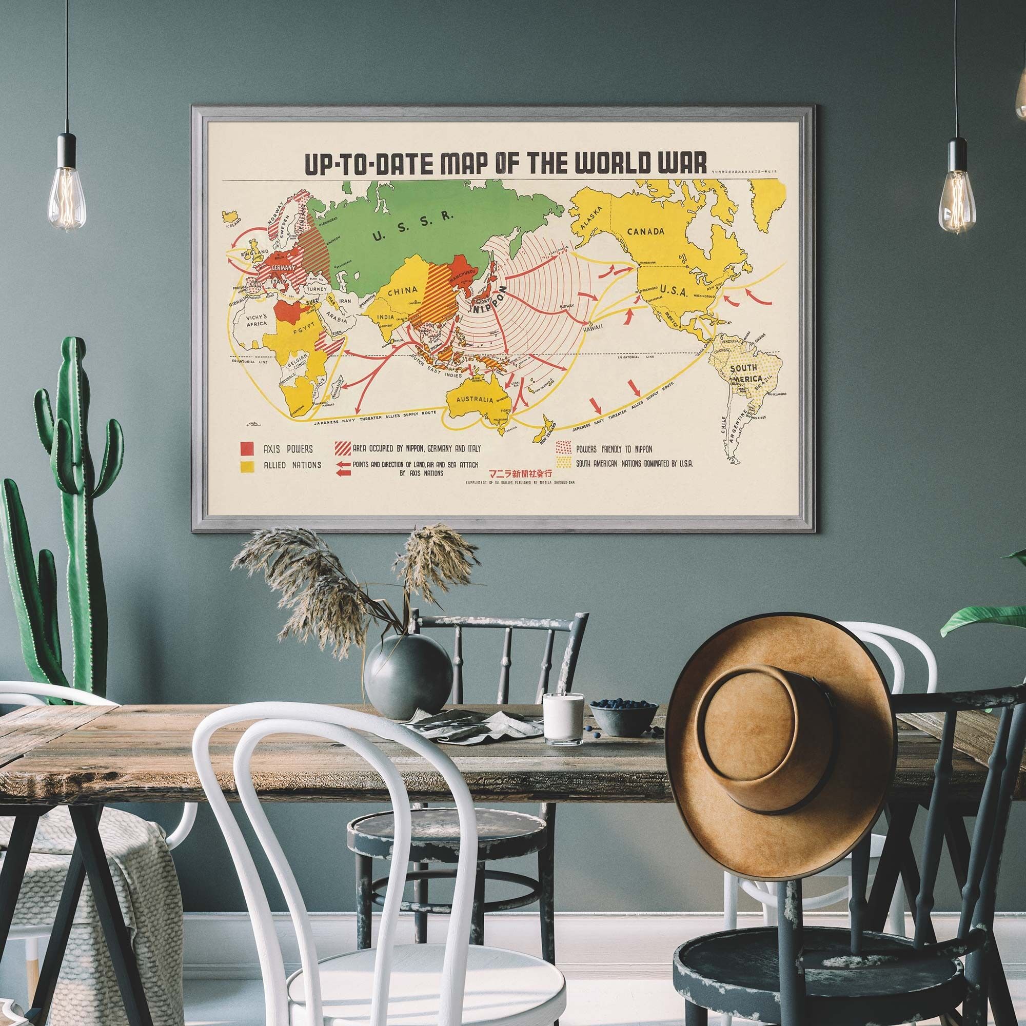 Up-To-Date Map Of The World War 1942 By Manila Shinbun-Sha