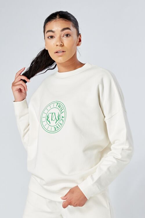 TWILL ACTIVE ESSENTIALS OVERSIZED CREWNECK SWEATSHIRT WHITE