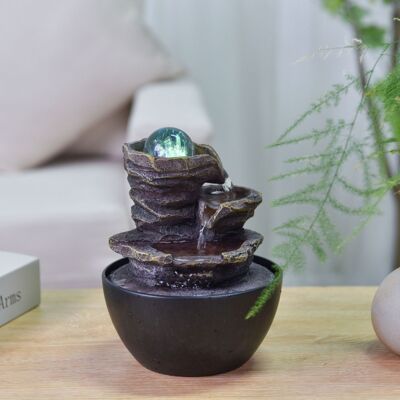 Zimmerbrunnen – Guru – entspannender Zen-Wasserfall – Zen und entspannende Heimdekoration – farbiges LED-Licht – kleine Größe