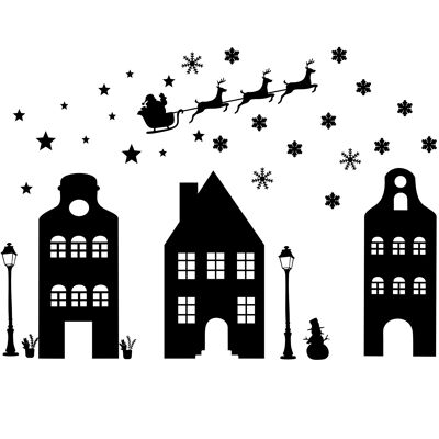 Static window stickers houses Christmas - black