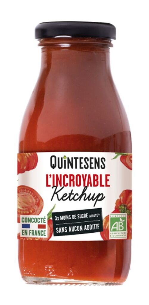 L'Incroyable Ketchup Bio, sans additif, Sauce concoctée en Provence - Bouteille - 265g