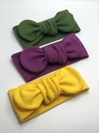 Bandeau à cheveux - ensemble de bandes à nœuds (3 pièces) vert, violet, jaune