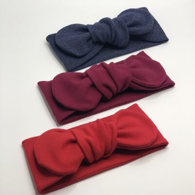 Haarband - Knotenband Set (3 Stück) blau, bordeaux, rot
