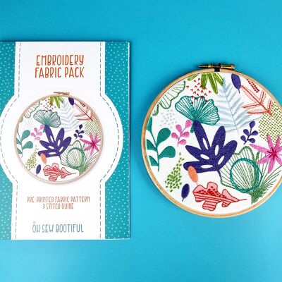 Paquete de tela de patrón de bordado hecho a mano floral abstracto