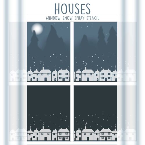 Houses Window Snow Spray Stencil