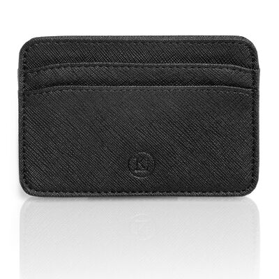 Men's and Women's Credit Card Holder in Italian Luxury Leather: Saffiano Calfskin - Leather goods with RFID Contactless Anti-Hacking Protection function - color: Black