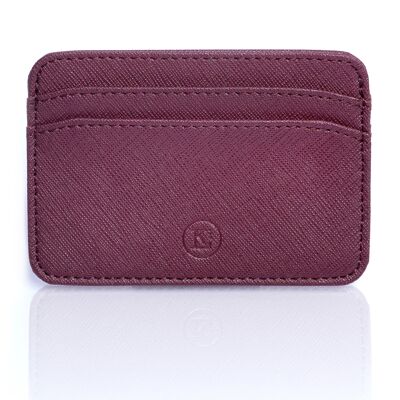 Men's and Women's Credit Card Holder in Italian Luxury Leather: Saffiano Calfskin - Leather goods with RFID contactless Anti-Hacking Protection function - color: Wine red