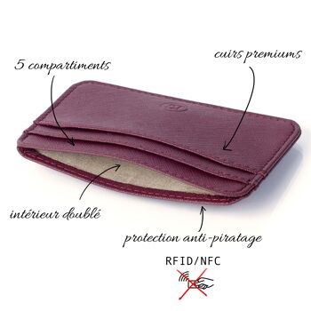 Porte Carte Bancaire Homme et Femme en Cuir de Luxe Italien : Veau Saffiano - Maroquinerie avec fonction de Protection Anti Piratage sans contact RFID - couleur : Lie de Vin 3