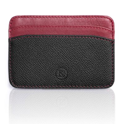 Men's and Women's Credit Card Holder in Italian Luxury Leather: Epsom Calfskin and Nappa Lambskin - Leather goods with RFID contactless Anti-Hacking Protection function - color: Black and Bordeaux