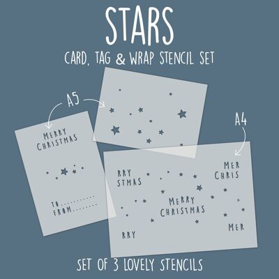 Juego de plantillas de tarjetas, etiquetas y envoltorios de estrellas
