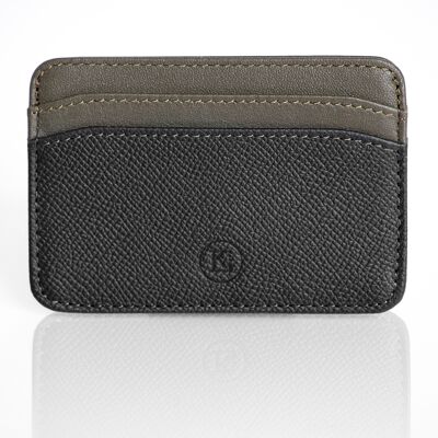 Men's and Women's Credit Card Holder in Italian Luxury Leather: Epsom Calfskin and Nappa Lambskin - Leather goods with RFID contactless Anti-Hacking Protection function - color: Black and Khaki