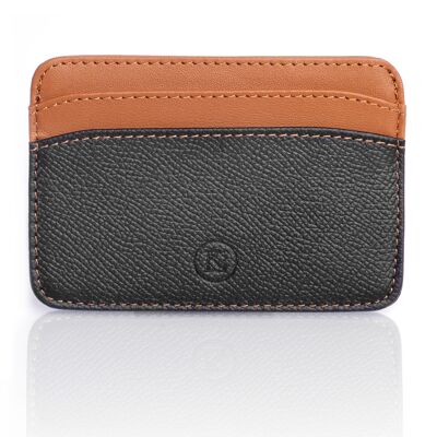 Men's and Women's Credit Card Holder in Italian Luxury Leather: Epsom Calfskin and Nappa Lambskin - Leather goods with RFID contactless Anti-Hacking Protection function - color: Black and Camel