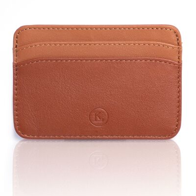 Men's and Women's Credit Card Holder in Italian Luxury Leather: Nappa Lambskin - Leather goods with RFID contactless Anti-Hacking Protection function - color: Brown and Camel