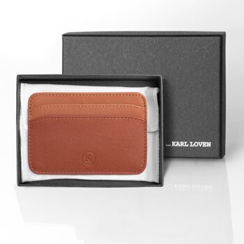 Porte Carte Bancaire Homme et Femme en Cuir de Luxe Italien : Agneau Nappa - Maroquinerie avec fonction de Protection Anti Piratage sans contact RFID - couleur : Marron et Camel 5