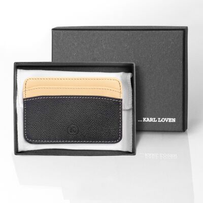 Men's and Women's Credit Card Holder in Italian Luxury Leather: Epsom Calfskin and Nappa Lambskin - Leather goods with RFID contactless Anti-Hacking Protection function - color: Black and Cream