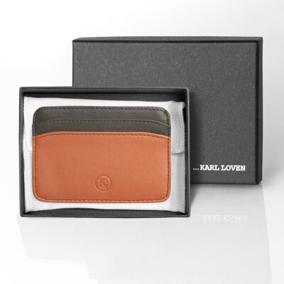 Porte Carte Bancaire Homme et Femme en Cuir de Luxe Italien : Agneau Nappa - Maroquinerie avec fonction de Protection Anti Piratage sans contact RFID - couleur : Camel et Kaki