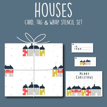 Ensemble de cartes, d'étiquettes et de pochoirs Houses 2