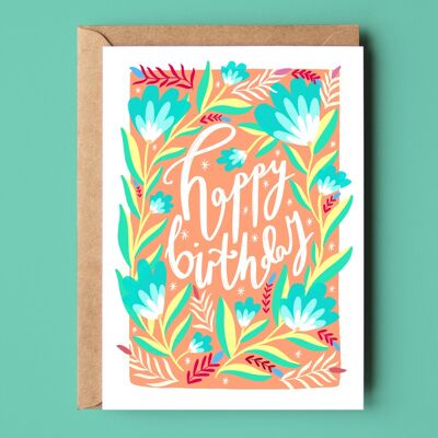 Happy Birthday Peach Florals Recycled Card