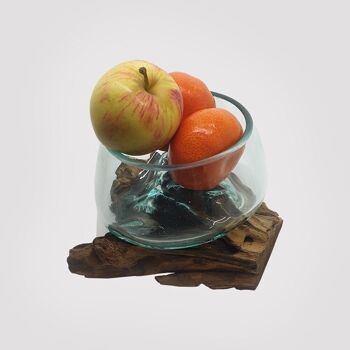 Verre fondu Vie Naturals sur bois de gamal balinais, corbeille de fruits, diamètre 12 cm 4