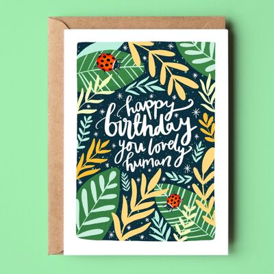 Feliz cumpleaños tarjeta reciclada humana encantadora