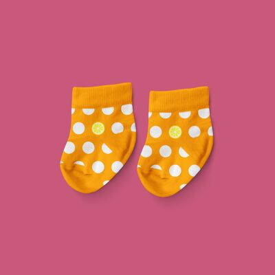 Baby socks with orange and lemon polka dots