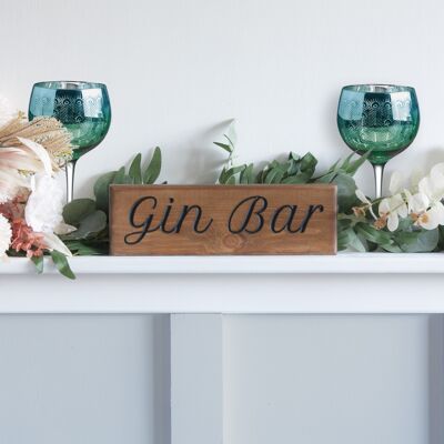 Panneau Bois Gravé 30cm - "Gin Bar"