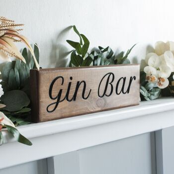 Panneau Bois Gravé 30cm - "Gin Bar" 2