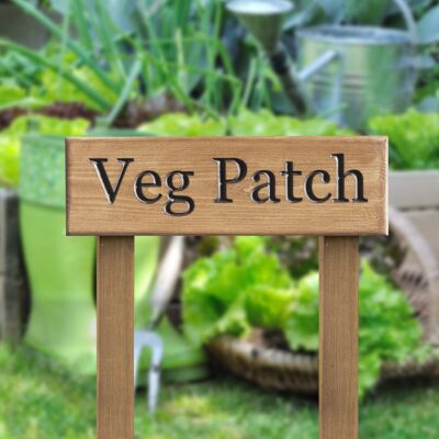 Engraved Wooden Sign 30cm with Posts - "Veg Patch"