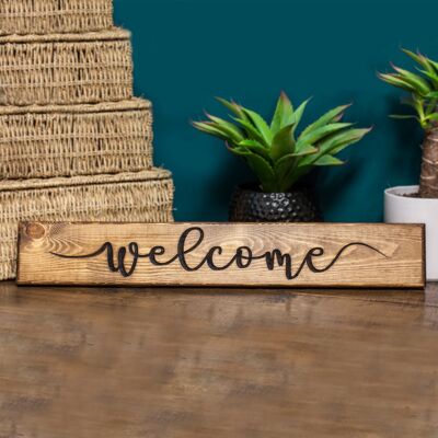 Letrero de Madera Grabado 60cm - "Bienvenidos"