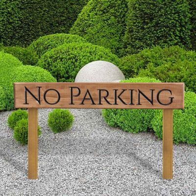 Engraved Wooden Sign 60cm with Posts - "No Parking"