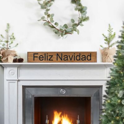 Cartello natalizio in legno inciso 60 cm - "Feliz Navidad"