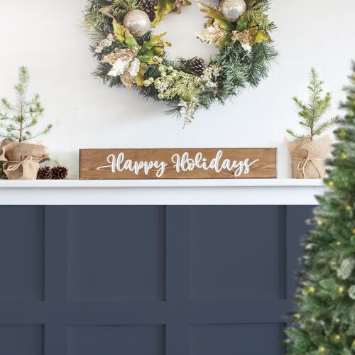 Engraved Wooden Christmas Sign 60cm - "Happy Holidays"