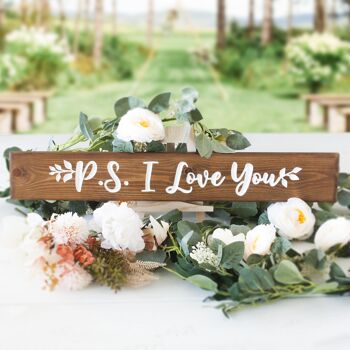 Plaque de Mariage en Bois Gravée 60cm - "PS I Love You" 1