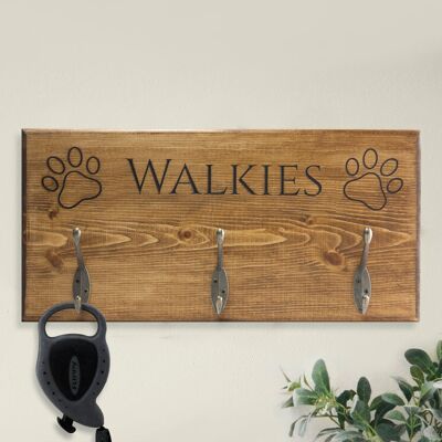 Porta Correas para Perros de Madera Grabada - "Walkies"