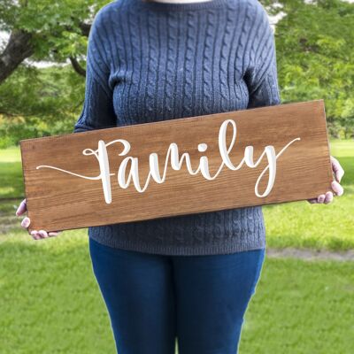 Enseigne de ferme en bois gravée - "Famille"