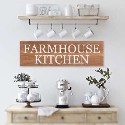 Enseigne de ferme en bois gravée - "Farmhouse Kitchen"