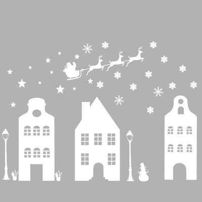 Static window stickers houses Christmas - white