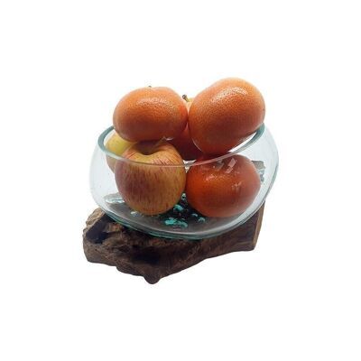 Vie Naturals geschmolzenes Glas auf balinesischem Gamalholz, Obstkorb, 15 cm Durchmesser