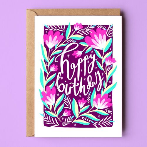 Happy Birthday Purple Florals Recycled Card