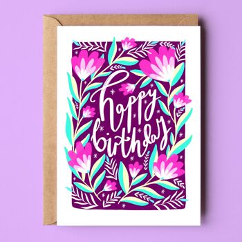 Carte recyclée de fleurs violettes de joyeux anniversaire 1