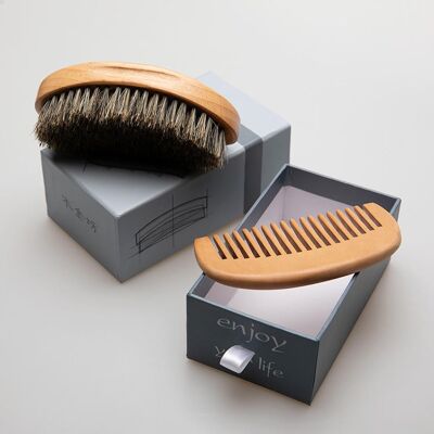 Bartkammbürste aus Holz | Weiche Wellenbürste | 2er-Set | Geschenkset
