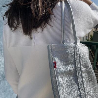 LAÏS Silver Leather Tote Bag