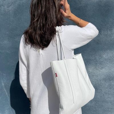 White LAÏS Leather Tote Bag