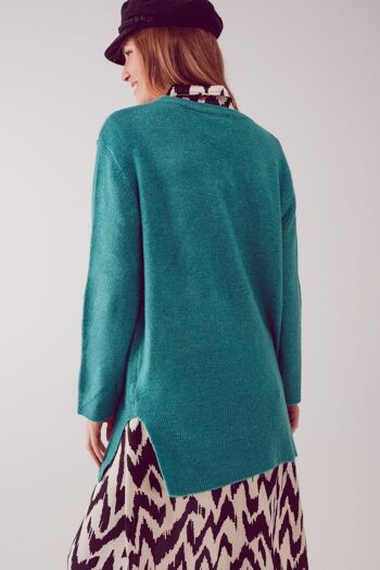 Robe pull oversize col rond vert clair 3